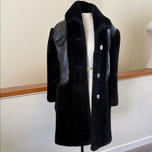 One of a kind Black genuine leather and Faux Fur Coat